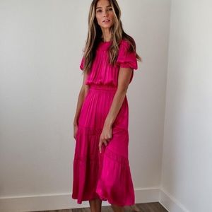 Current Air Los Angeles Fuschia Puff Sleeve Midi